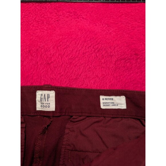 Gap Womens Pants 8P Petite Signature Skinny Ankle Burgundy Stretch Career - Picture 4 of 7
